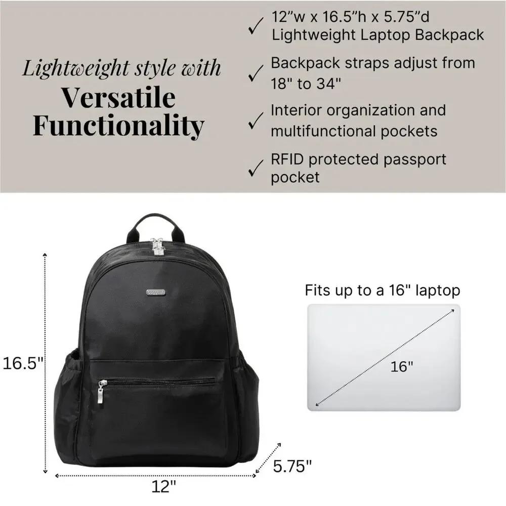 Baggallini Essential Laptop Black Waterproof Backpack For Travel- 16x12 Inch NWT